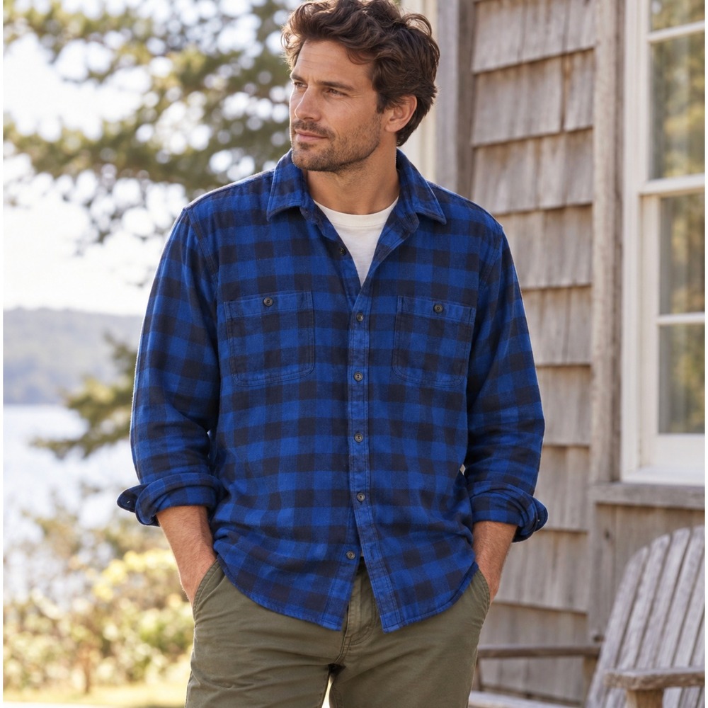 Alex Mill XL Blue Buffalo Plaid Heavy Flannel Button Down Shirt Work Utility Dad